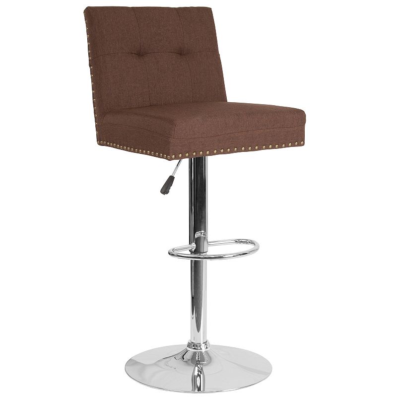 Emma and Oliver Adjustable Tufted Accent Trimmed Back Barstool-Brown LeatherSoft