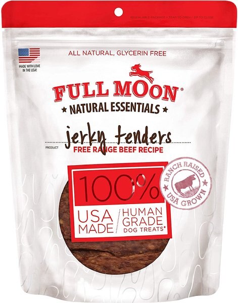 Full Moon Natural Essentials Jerky Tenders Beef Recipe Human-Grade Dog Treats， 24-oz bag