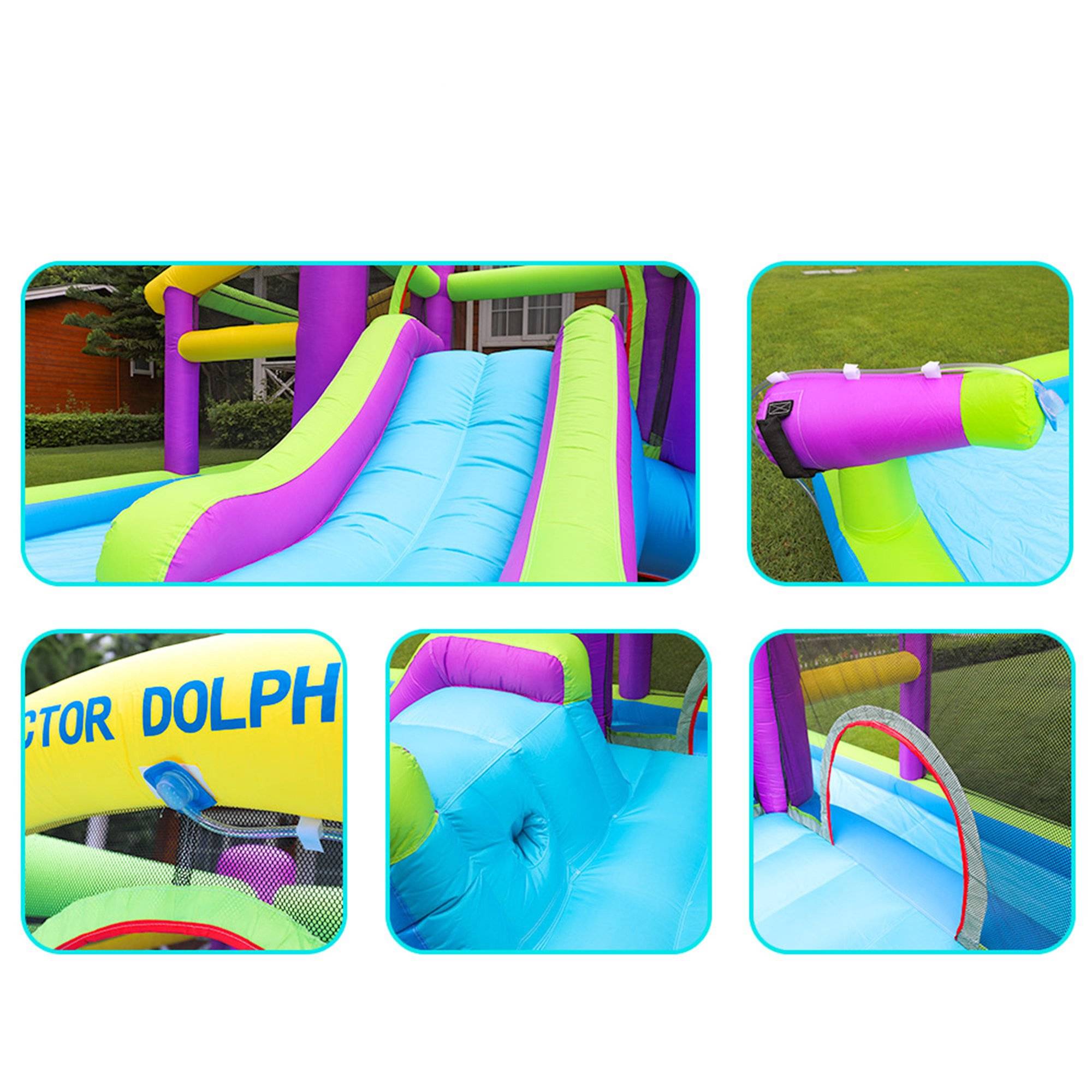 Kids Inflatable Water Slide, 5-in-1 Inflatable Water Bounce House with Pool/Slide/450W Blower/Ground Stake/Water Pipe, Indoor Slide Bounce Castle Jumping Castle for Fun