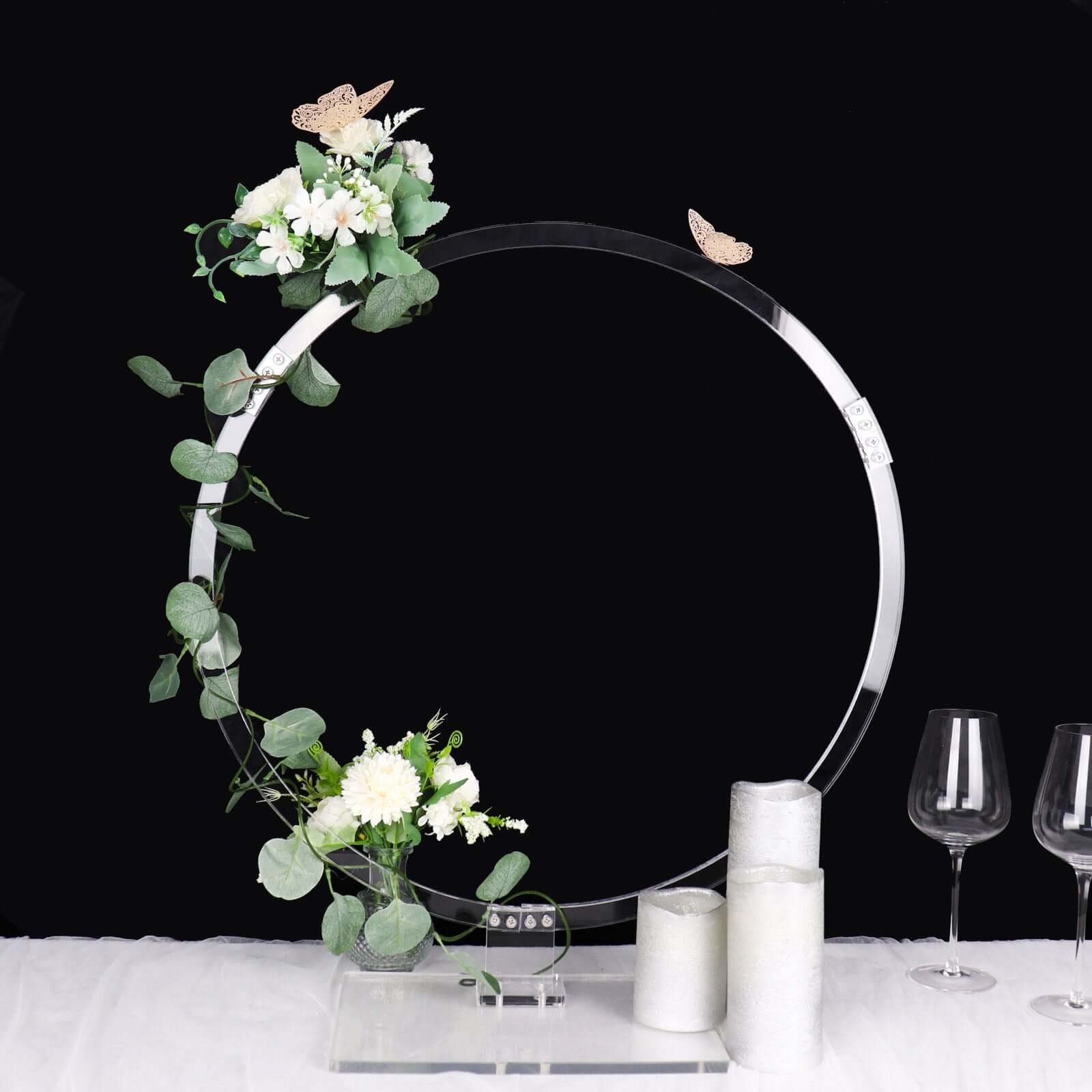 Clear Acrylic Table Wedding Arch Hoop Stand Centerpiece, Round Wreath Tabletop Decor 26