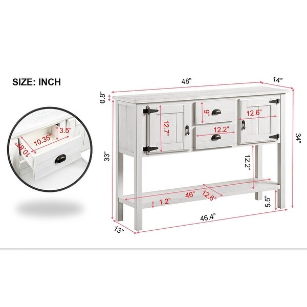 48'' Sideboard Console Table with 2 Drawers and Cabinets and Bottom Shelf