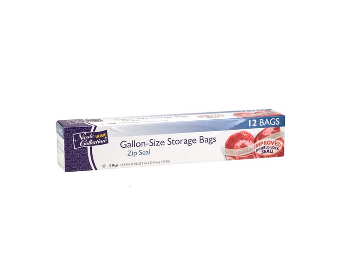 Nicole Home Collection Zip Seal Gallon Size Storage Bags， 12 Count - 01012