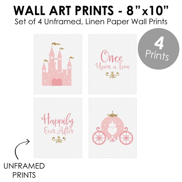 Big Dot Of Happiness Little Princess Crown Unframed Pink amp Gold Castle Nursery And Kids Room Linen Paper Wall Art Set Of 4 Artisms 8 X 10 Inches