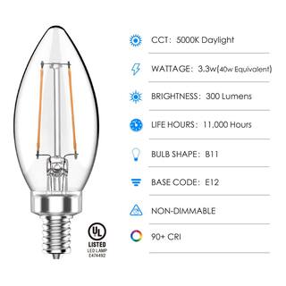 PRIVATE BRAND UNBRANDED 40-Watt Equivalent B11 Non-Dimmable CEC Clear Glass Filament Vintage Edison LED Light Bulb Daylight 5000K (8-Pack) CF352C