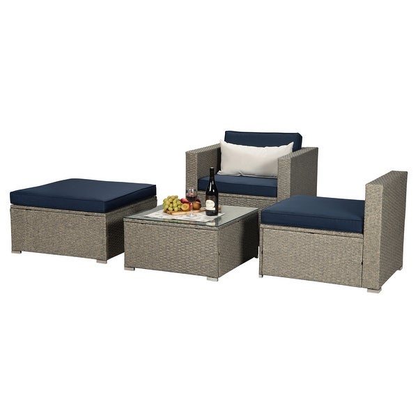 4-Piece PE Rattan Wicker Outdoor Sectional Cushioned Sofa Sets with Coffee Table and 1 Pillow - Overstock - 35972616