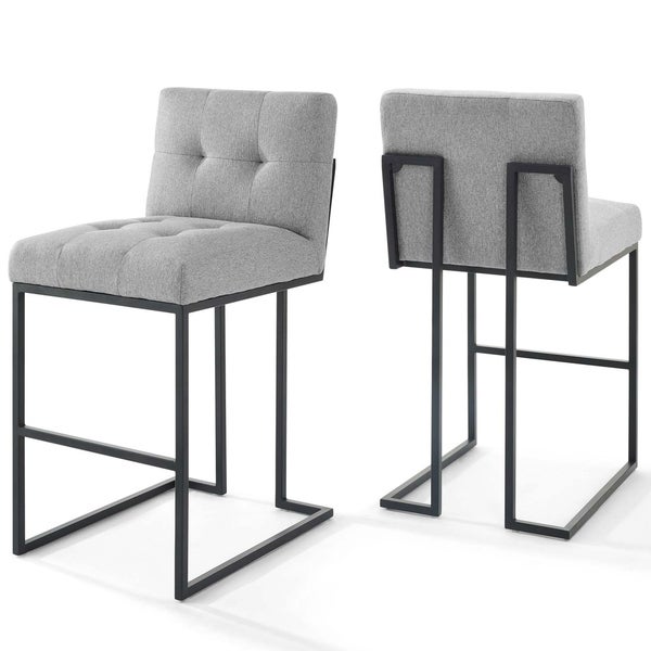 Privy Black Stainless Steel Upholstered Fabric Bar Stool Set of 2