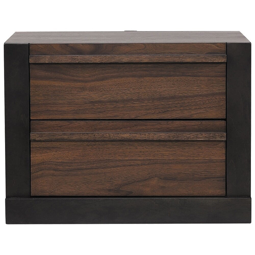 Gracia Walnut and Black Rectangular 2 Drawer Nightstand