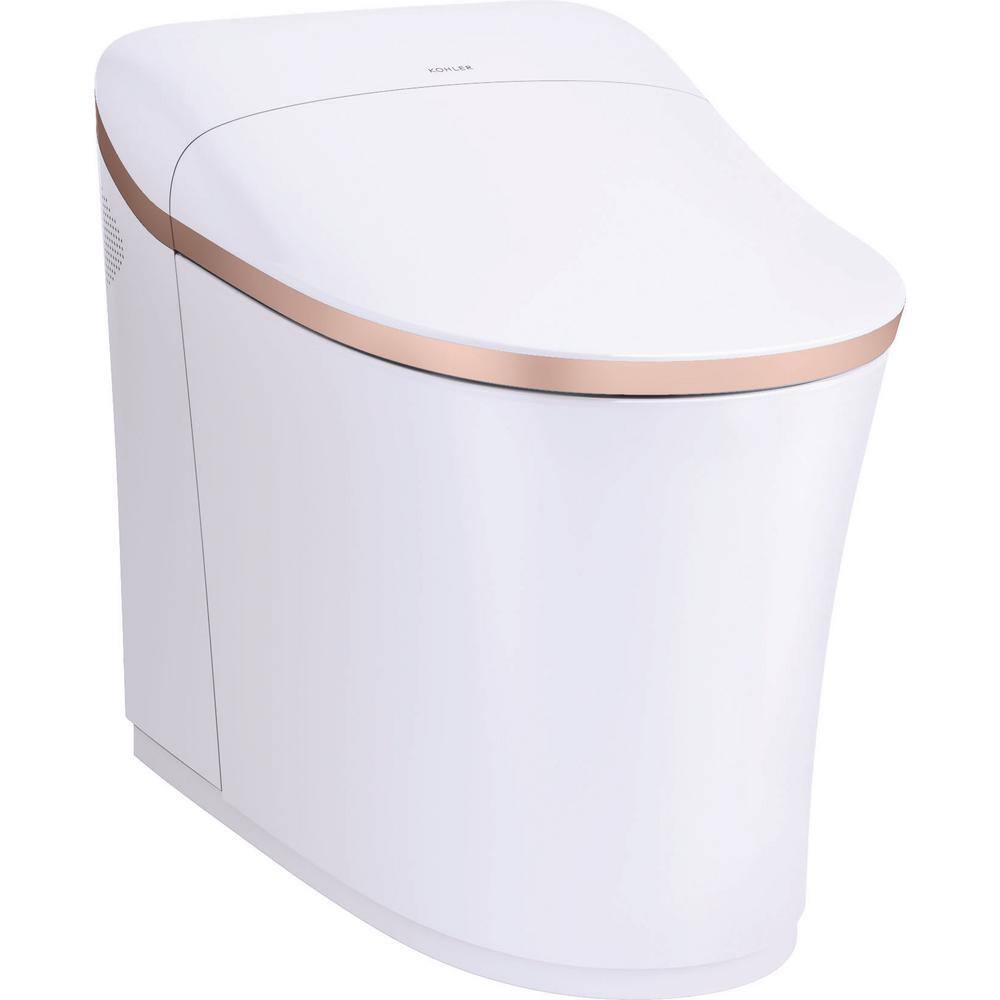 KOHLER Eir Intelligent 1-piece 0.8 GPF Dual Flush Elongated Toilet in. White wSunrise Gold Trim Built in Bidet Seat Included K-77795-0SG