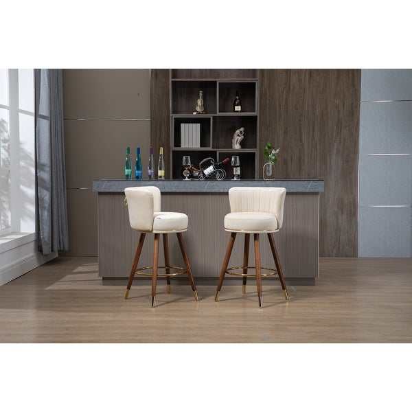 Retro Counter Height Bar Stools Set of 2， 360-degree Footrest， Ergonomic Backrest and Footstool， Easy to Assemble