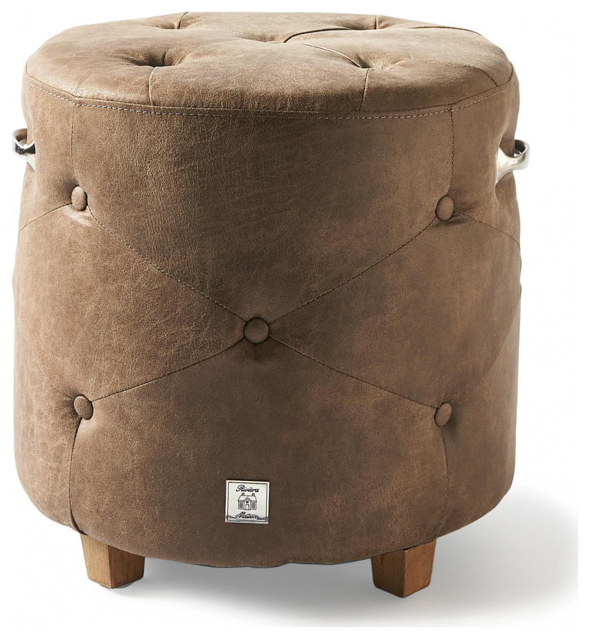 Round Leather Footstool  Rivièra Maison Bowery   Transitional   Footstools And Ottomans   by Oroa   Distinctive Furniture  Houzz