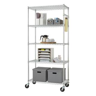 TRINITY EcoStorage Chrome 5-Tier Rolling Steel Wire Shelving Unit (36 in. W x 77 in. H x 18 in. D) TBFZ-0906