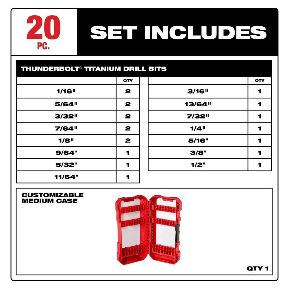 Milwaukee Thunderbolt Titanium Coated Drill Bit Set 20pc 48-89-1105 from Milwaukee
