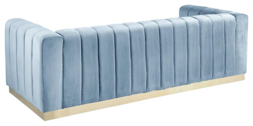 Pemberly Row Contemporary Velvet/Stainless Steel Sofa in Sky Blue/Brushed Gold   Contemporary   Sofas   by Homesquare  Houzz