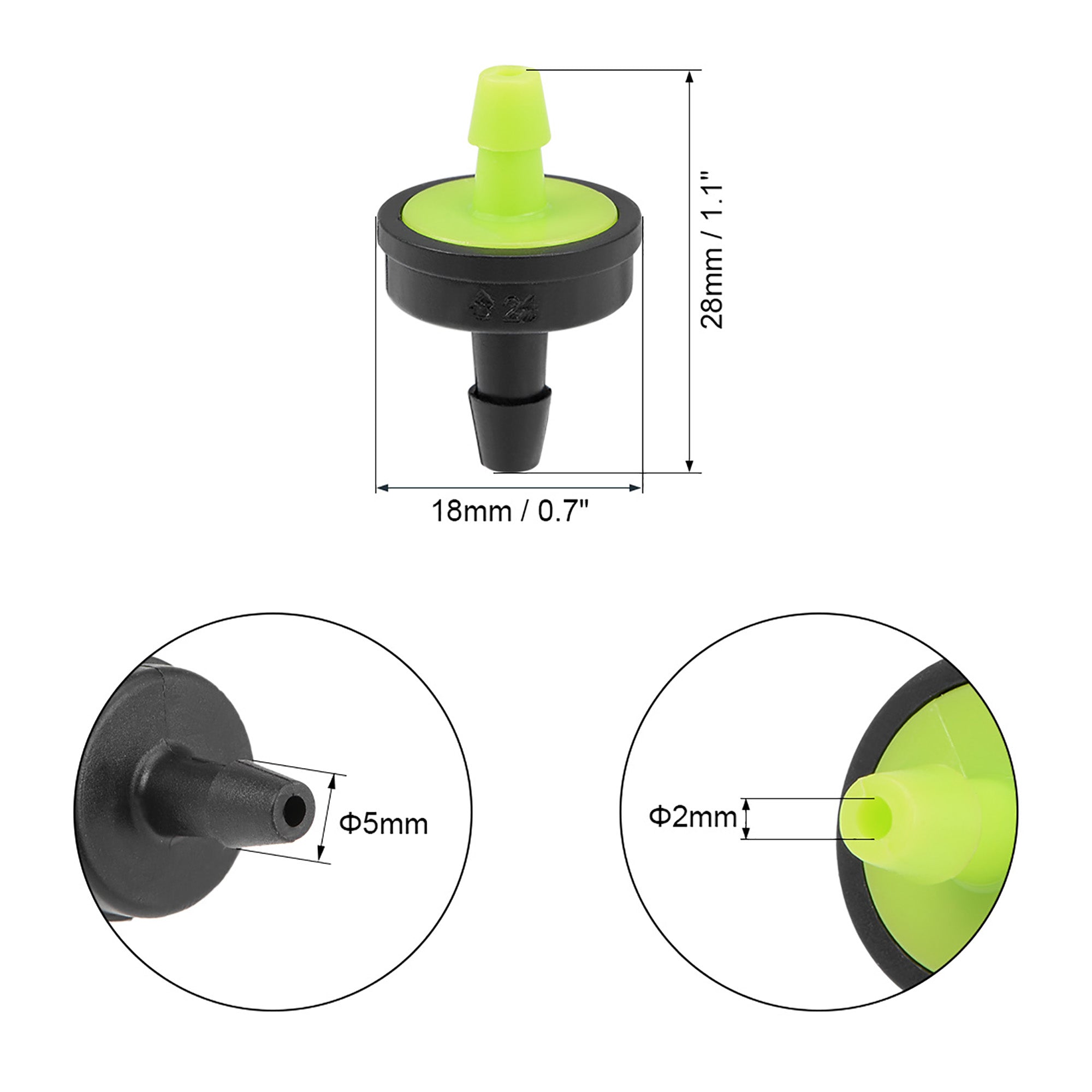 Pressure Compensating Dripper 8GPH 30L/H Emitter for Garden Lawn Drip Irrigation with Barbed Hose Connector Green 20pcs