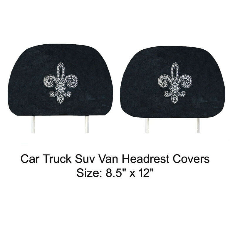 Set of 2(Two) Universal Fit Truck Car Seat Headrest Covers - Fleur De Lis Crystal Studded Rhinestone