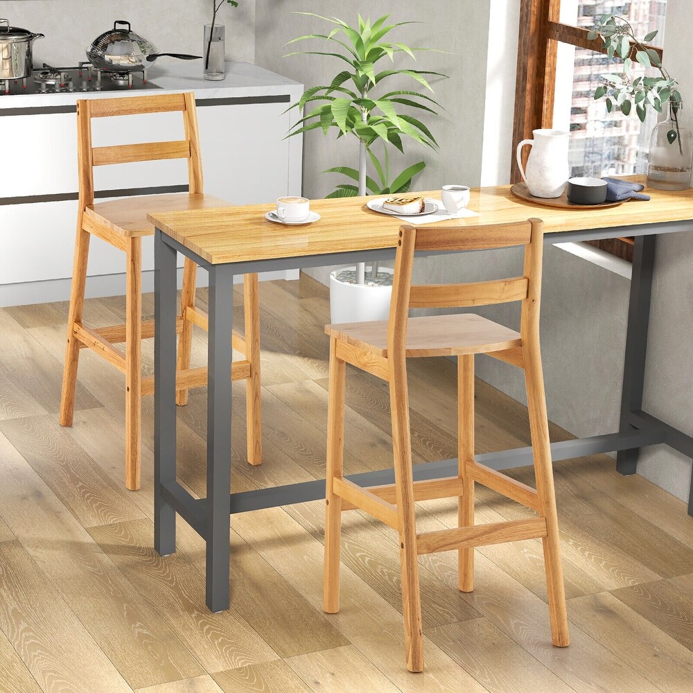 Gymax Set of 4 Solid Rubber Wood Bar Stools 28'' Dining Chairs w/