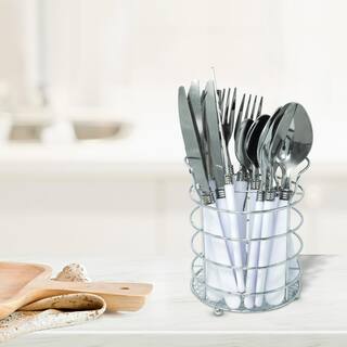 ExcelSteel 17-Piece White Stainless Steel Flatware Set with Caddy 493