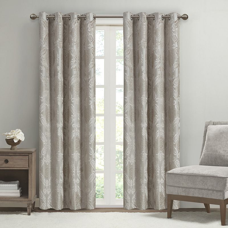 SunSmart Loraine 1-panel total 100% Blackout Knitted Jacquard Paisley Grommet Top Window Curtain