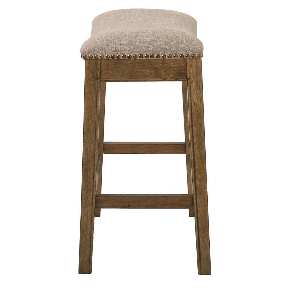 New Ridge Home Goods Saddle Backless Natural Wood 25.5 in. Counter-Height Bar Stool with Cream Linen Seat One Stool NH100152-FCS-WN