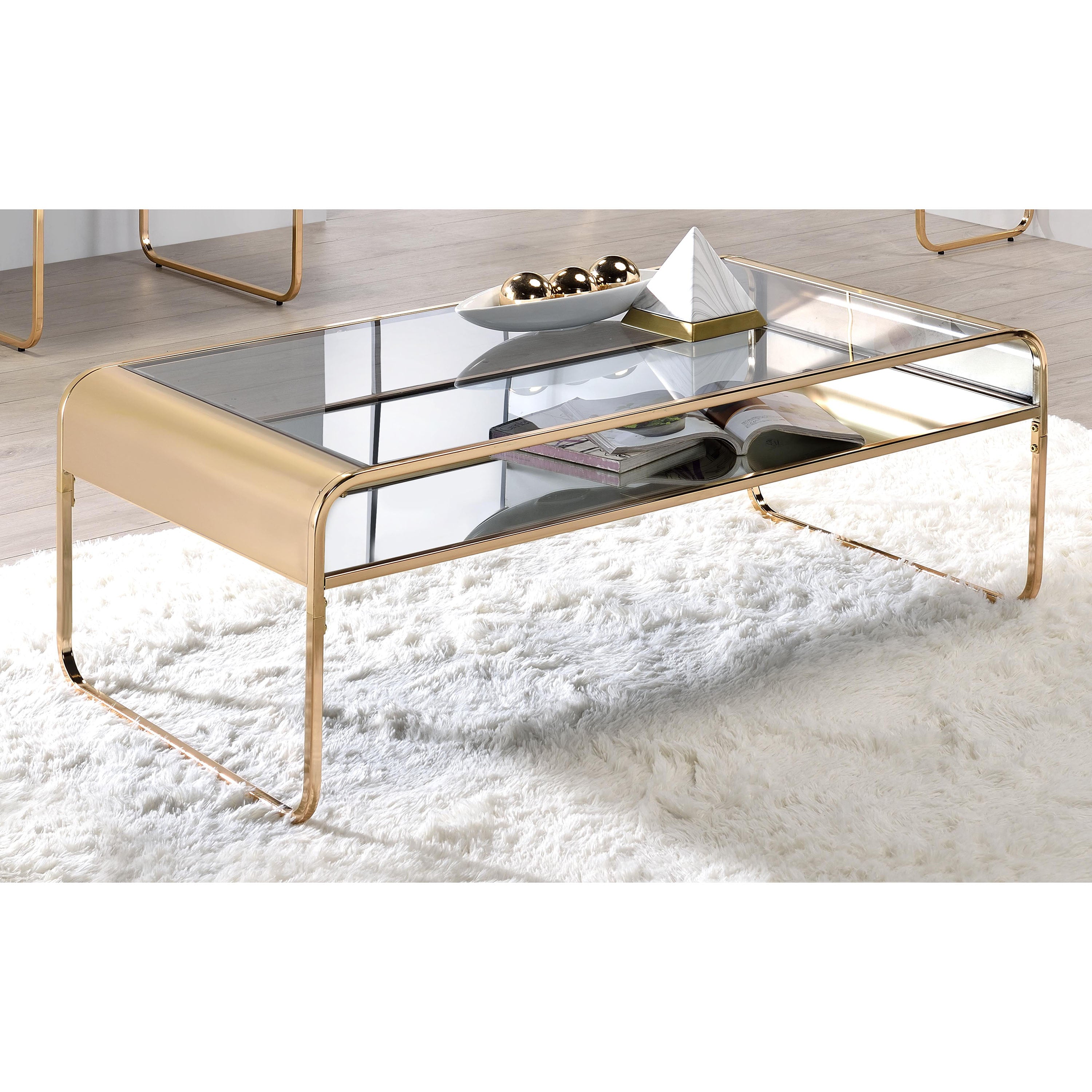 Furniture of America Twila Contemporary Glass Top Coffee and End Table Set, 2 Piece, Gold