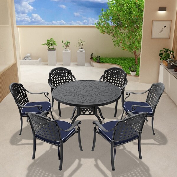 (Cushions In Random Colors)7Piece Set Of Cast Aluminum Patio Furniture With Cushions