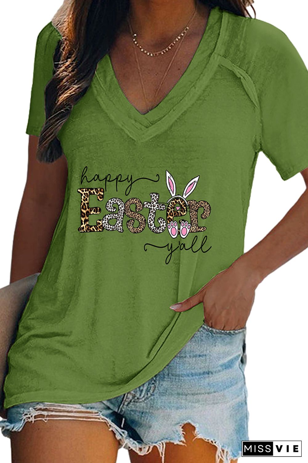 Happy Easter Y'All, Easter V Neck Graphic Tee