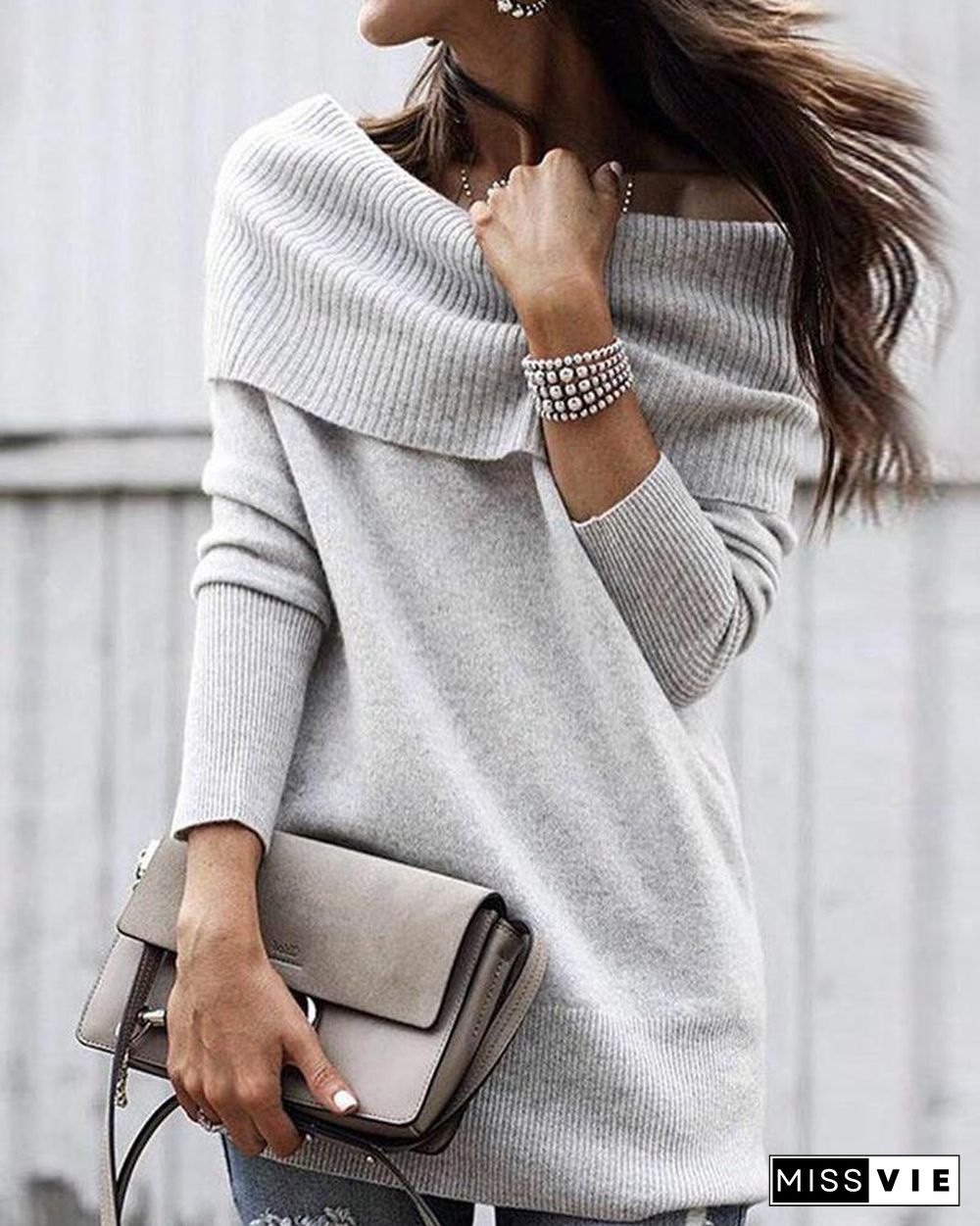 Off Shoulder Long Sleeve Sweater Dress P13625