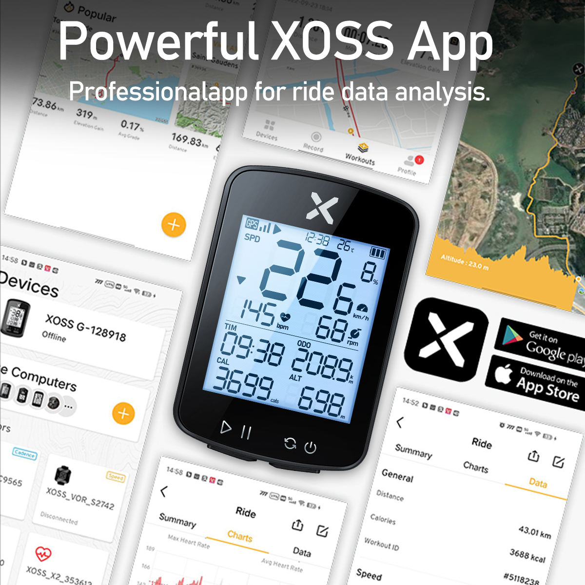 XOSS G2+ Bike Computer Wireless GPS Cycling Speedometer Roadbike MTB Waterproof ANT+ Cadence Speed Smart Bicycle Computer