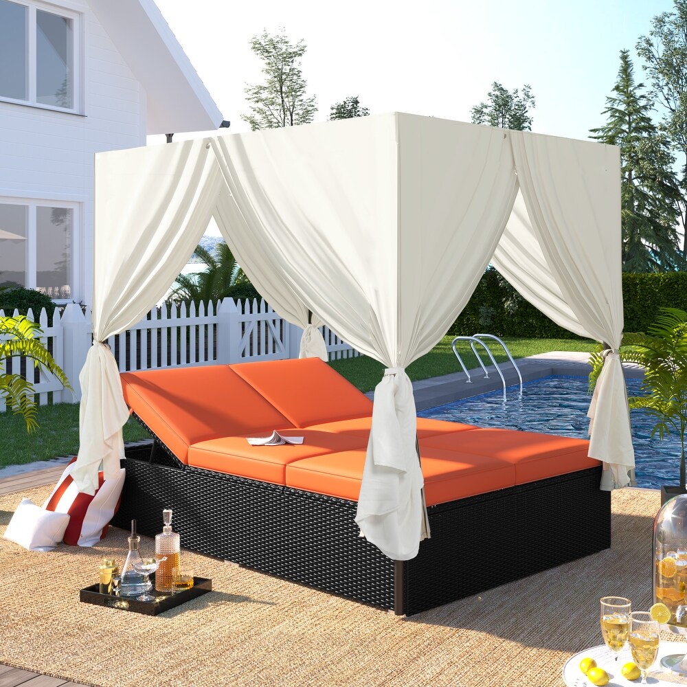 Oaks Aura Outdoor Patio Wicker Sunbed Daybed with Cushions  Outdoor Patio Rattan Wicker Lounge  Canopy Included Adjustable Seats