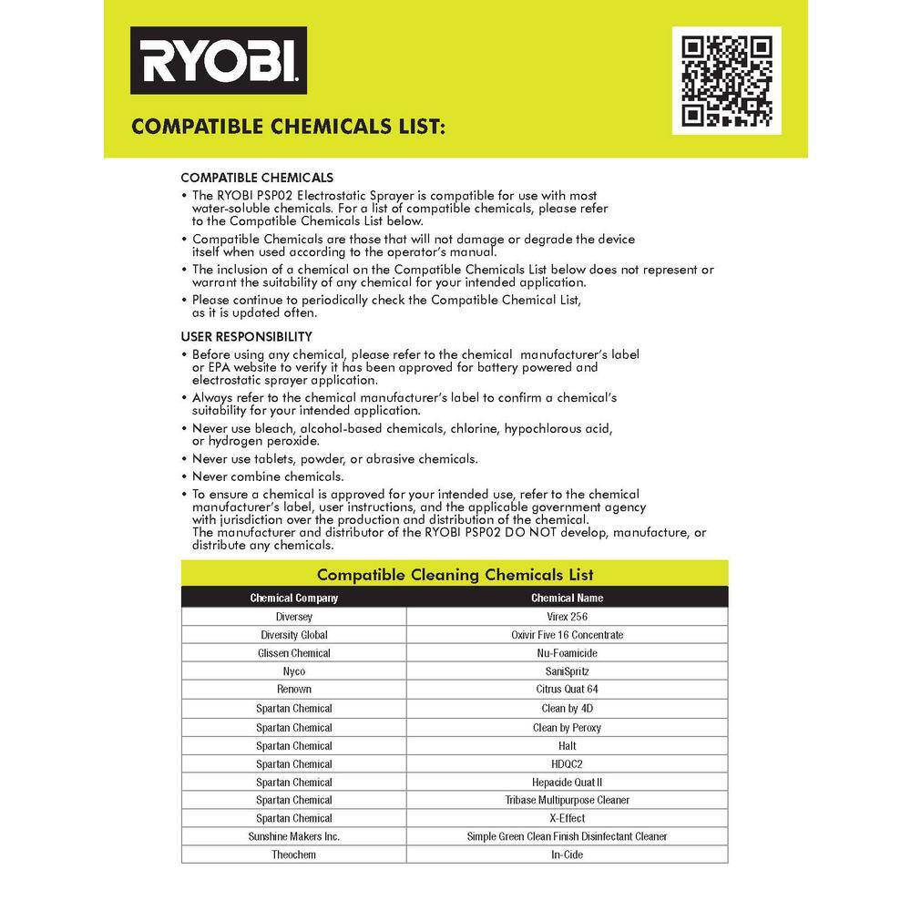 RYOBI ONE+ 18V Cordless Handheld Electrostatic Sprayer (Tool Only) PSP02B