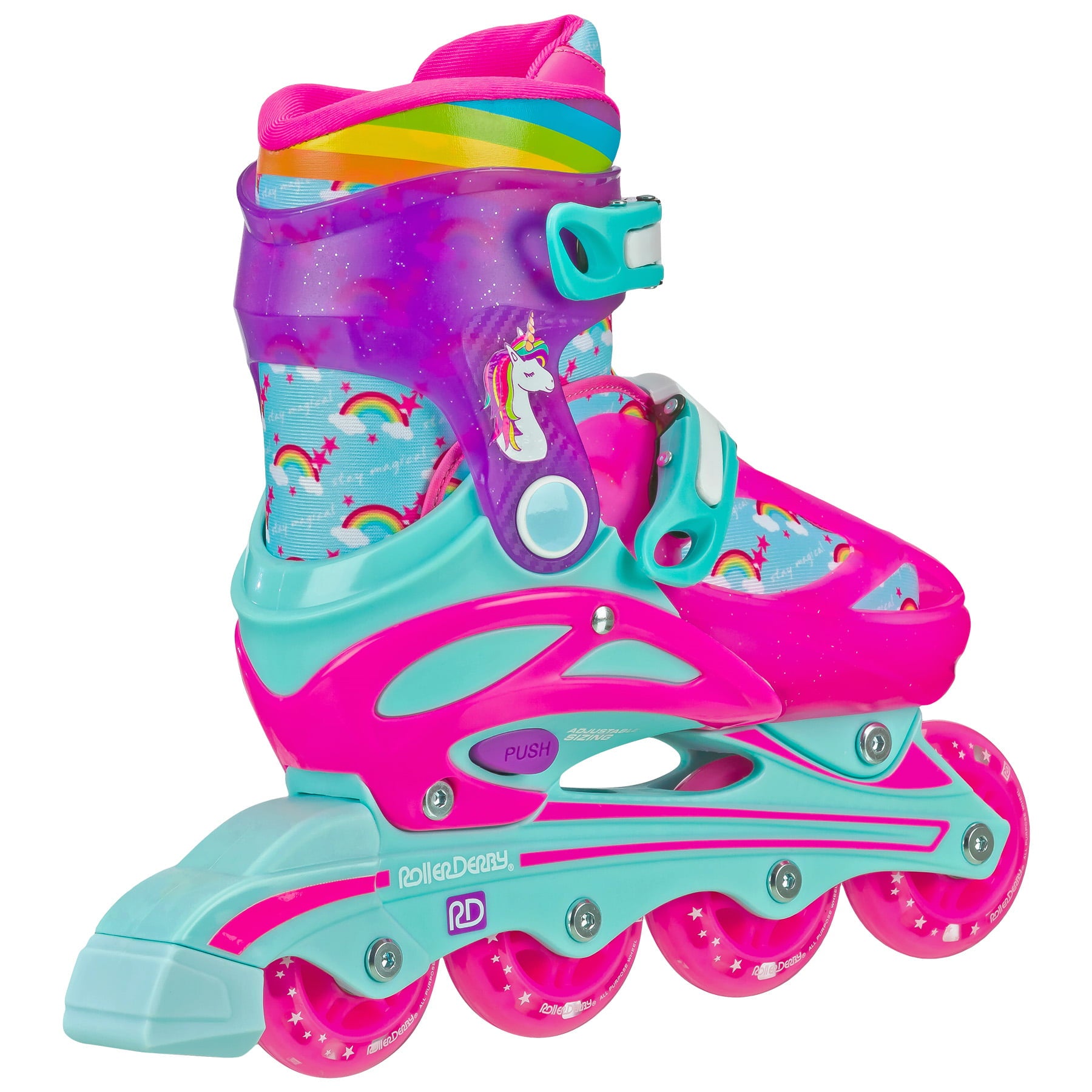 Roller Derby Sprinter Girl's 2-in-1 Quad Roller and Inline Skates Combo， Unicorn (Size 3-6)