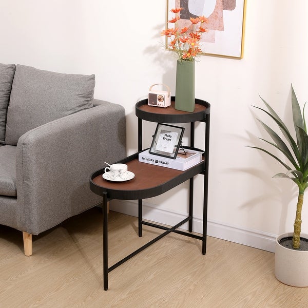 2-Tier Side Table with Storage Sofa Table with Bottom Anti-slip and Tray End Table Modern Living Room Center Table