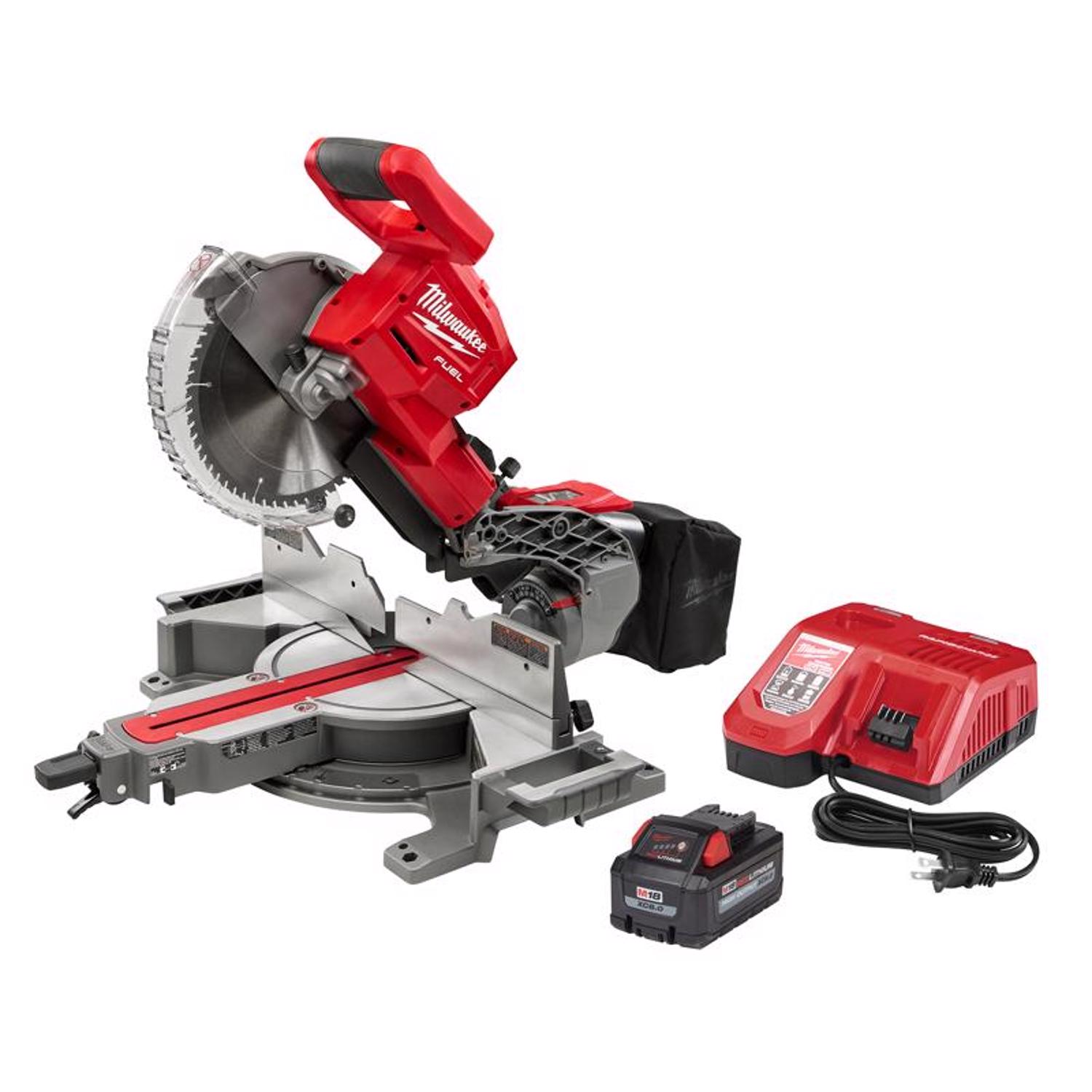 MW M18 Fuel 18 V 10 in. Cordless Brushless Dual-Bevel Sliding Compound Miter Saw Kit (Battery