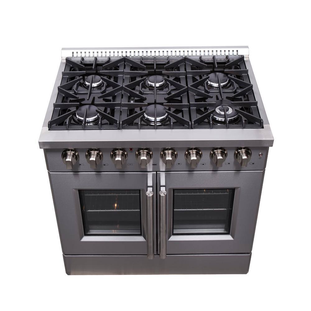 Forno Galiano 36 in. Freestanding French Door Double Oven Dual Fuel Range 6 Burners Stainless Steel FFSGS6356-36