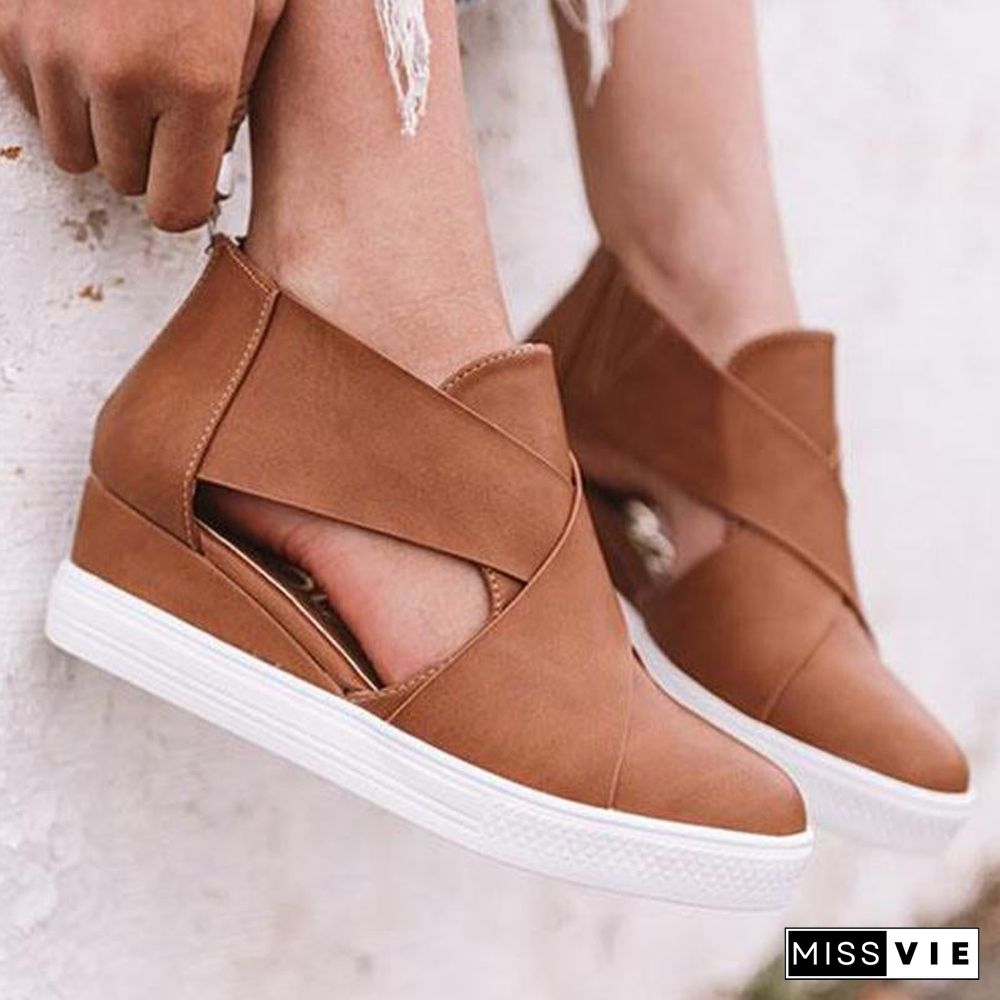 Women Solid High Flats wedges Heel Height Increasing Chunky Platform Vulcanized Sneakers Shoes