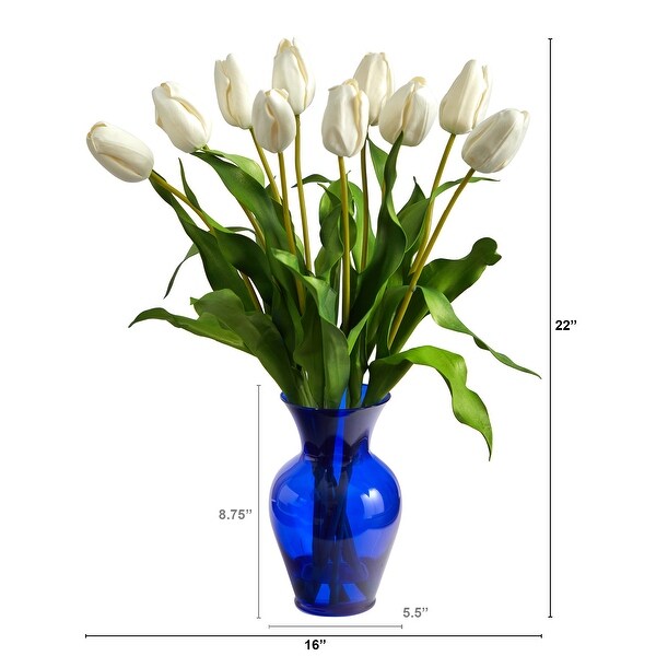 22 Dutch Tulip Artificial Arrangement in Blue Colored Vase