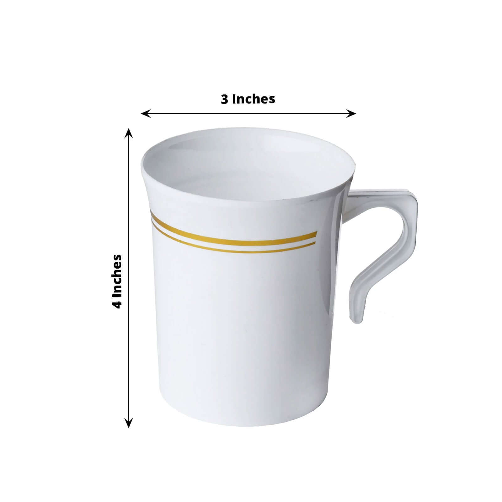 8 Pack White / Gold Tres Chic Collection Plastic Coffee Cups, Disposable Tea Cups 8oz