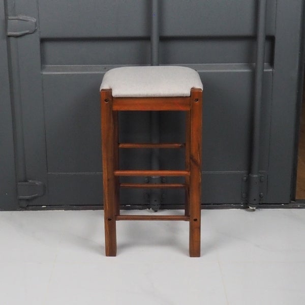 Matthis 25 in. Backless Wood Frame Bar Stool with Fabric Seat (Set of 2) - 14