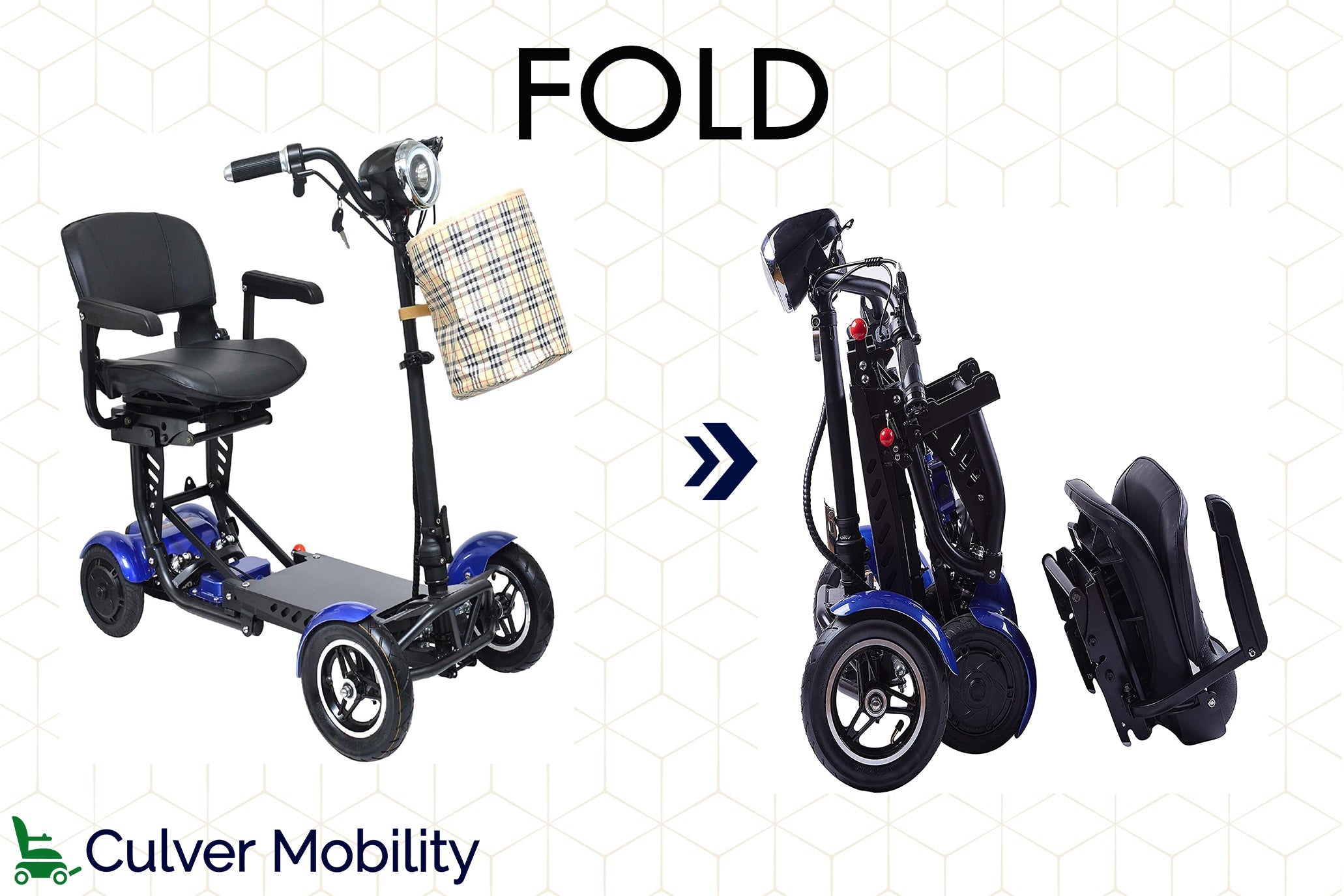 Culver Mobility - LYNX - Foldable 4 Wheel Mobility Scooter for Seniors Battery Powered Weight Capacity 300 lbs - BLUE