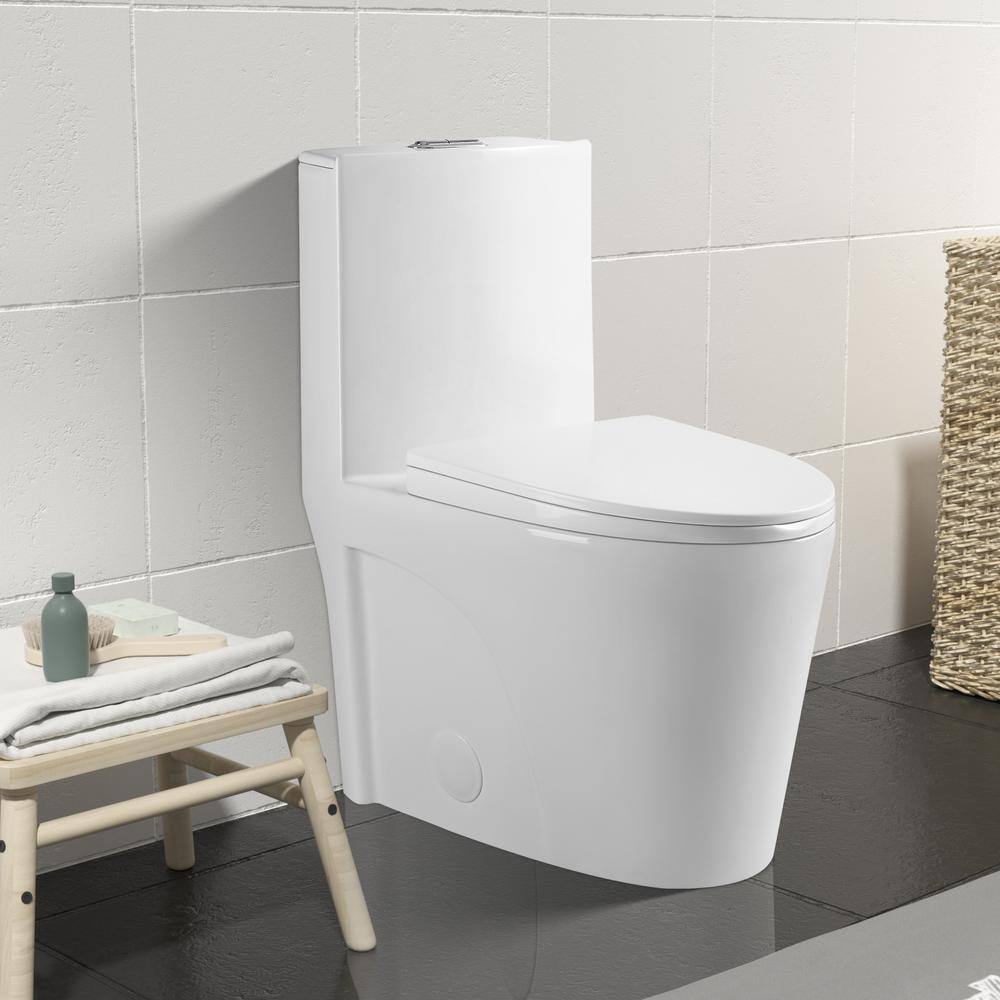 FUNKOL 16 in. Rough-In 1-piece 1.11.6 GPF Dual Flush Elongated Toilet in White Seat Included 21S09lyp01-GW