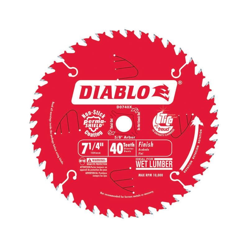 Diablo 7-1/4 in. D X 5/8 in. TiCo Hi-Density Carbide Circular Saw Blade 40 teeth