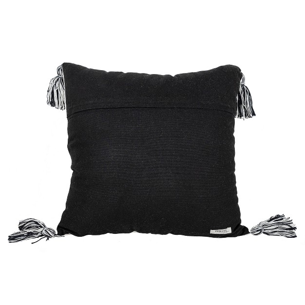 18x18 Inch Hand Woven Pillow Black Cotton With Polyester Fill Foreside Home amp Garden