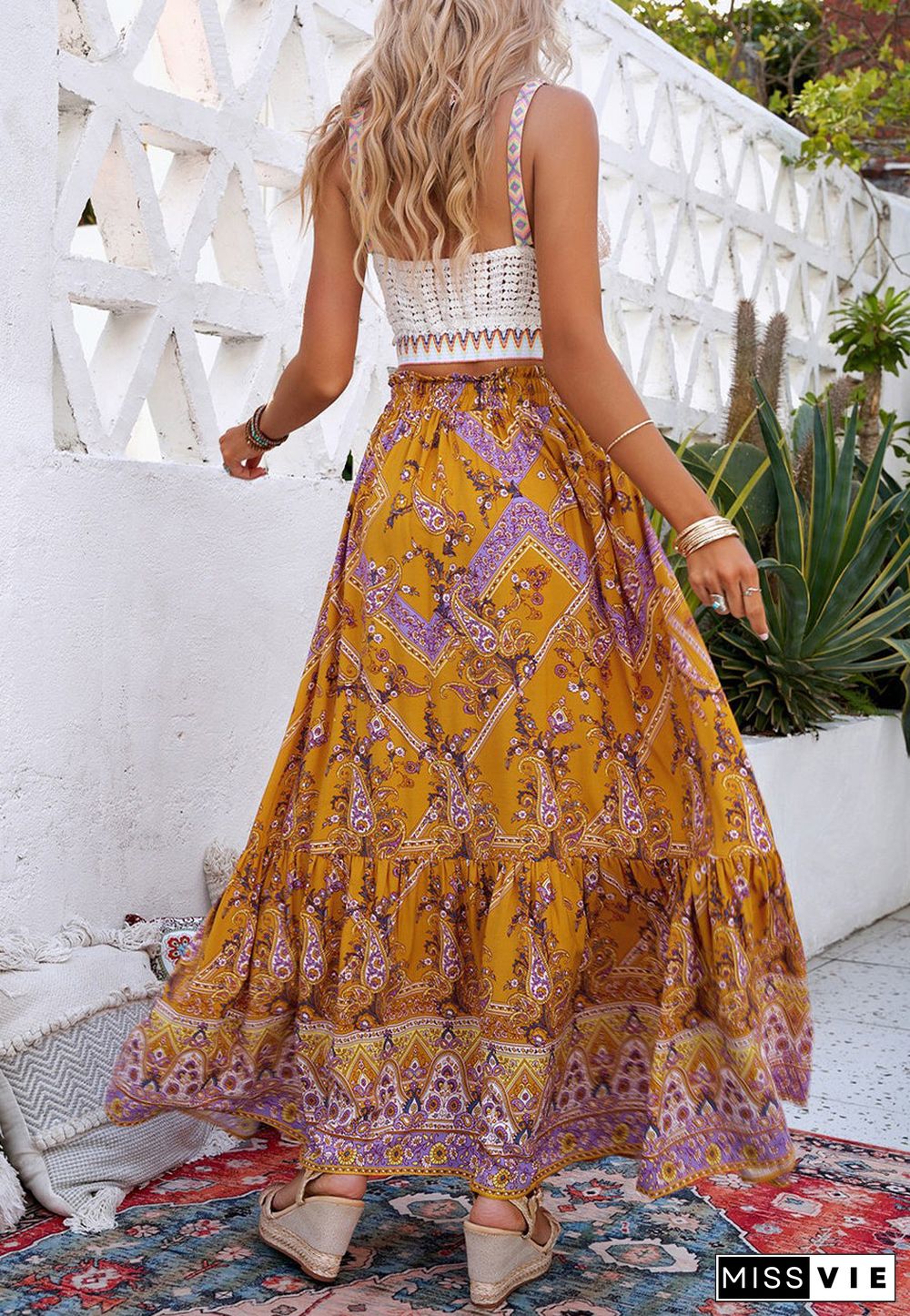 Drawstring Waist Bohemian Maxi Dress