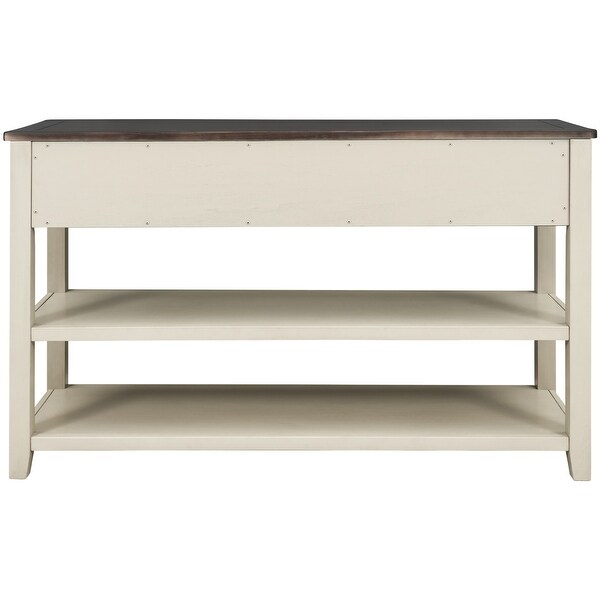 Retro Design Console Table with Two Open Shelves， Pine Solid Wood Frame and Legs