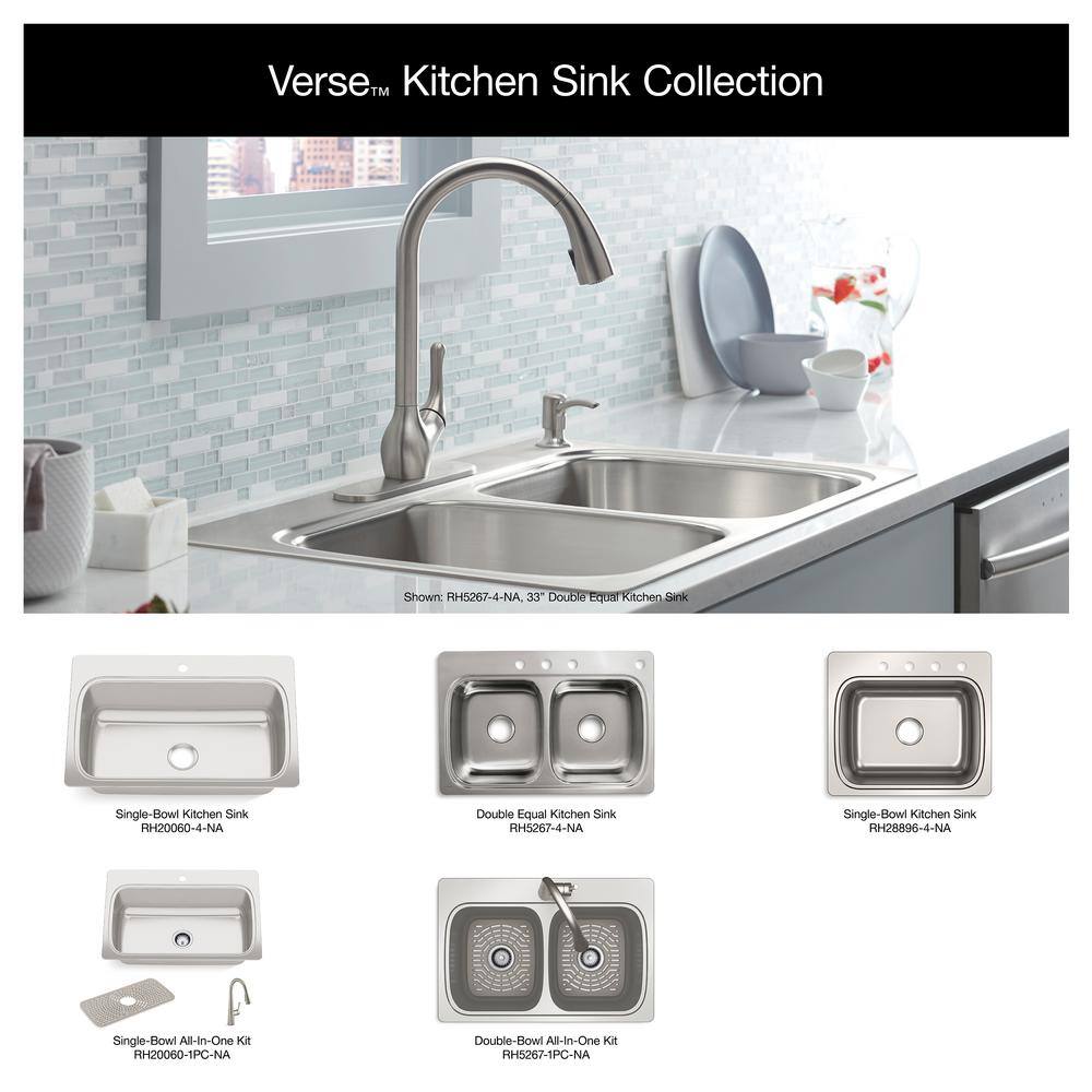 KOHLER Verse Stainless Steel 33 in. Double Bowl Drop-In Kitchen Sink with Faucet K-RH5267-1PC-NA