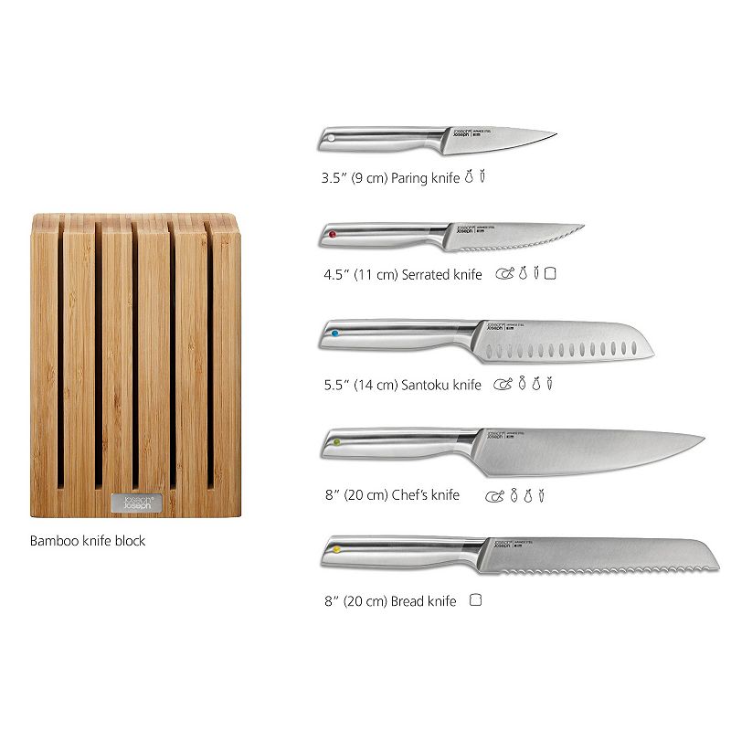 Joseph Joseph Elevate Steel Knives and Bamboo Knife Block 5-piece Set