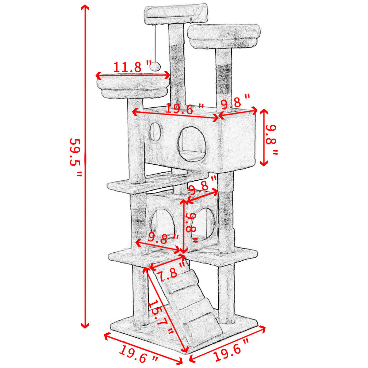 59.5 Inches Multi-Level Cat Tree Stand House Furniture Kittens Activity Tower with Scratching Posts Kitty Pet Play House (Grey)