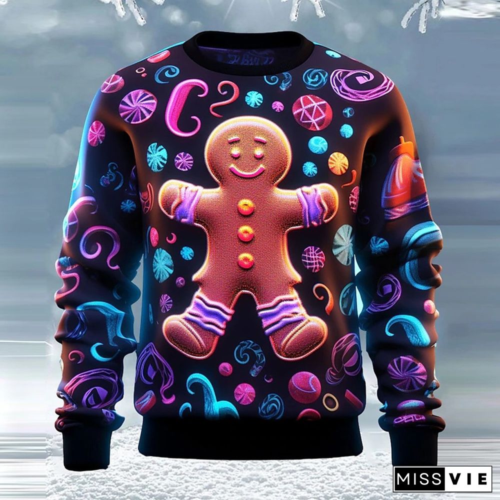 Christmas Allover 3D Cartoon Pattern Long Sleeve Crew Neck Sweatshirt