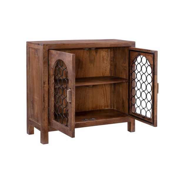 Creswell Boho Solid Wood Console Decorative Metal 2 Door Storage Brown Powell