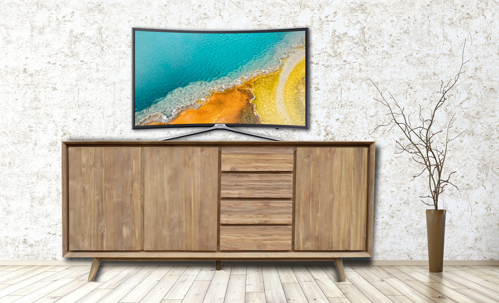 Recycled Teak Wood Retro Chest With 3 Doors  4 Drawers   Midcentury   Entertainment Centers And Tv Stands   by Chic Teak  Houzz